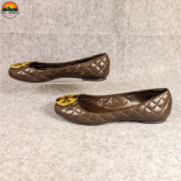 Tory Burch Quinn Ballet Flats Brown Leather Slip-On Quilted Women's Size 7.5 - Picture 4 of 14